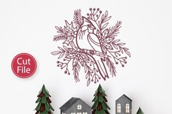 Christmas Cardinal with Winter Florals SVG Cut File for Xmas Wall Decor