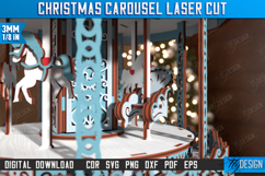Christmas Carousel Laser Cut Design, 3D Christmas Decor SVG Product Image 5