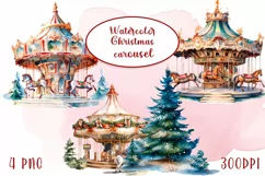 Christmas Horses on a children's carousel clipart Product Image 1