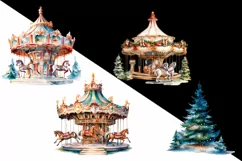 Christmas Horses on a children's carousel clipart Product Image 2