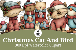Christmas Cat And Bird Clipart Product Image 1