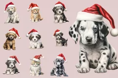 Dogs and Cats in Christmas Santa Hats | Watercolor Clipart Product Image 2