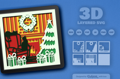 Christmas Cat and Fireplace Layered Papercut Product Image 2