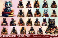 Christmas Cat Books Tree watercolor, Christmas Books Tree Product Image 1