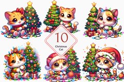 Watercolor Christmas Cat clipart, Cat Sublimation bundle Product Image 1