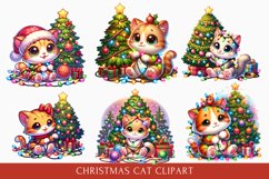 Watercolor Christmas Cat clipart, Cat Sublimation bundle Product Image 2