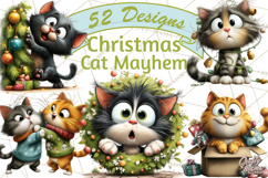 Christmas Chaos Cats PNG Clipart, Funny Pet Christmas Png Product Image 1