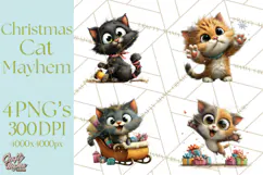 Christmas Chaos Cats PNG Clipart, Funny Pet Christmas Png Product Image 1