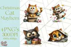 Christmas Chaos Cats PNG Clipart, Funny Pet Christmas Png Product Image 1
