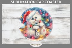 Christmas Cat Entangled in Lights Car Coaster Sublimation Product Image 1