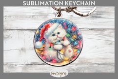 Christmas Cat Entangled in Lights Round Keychain Sublimation Product Image 1