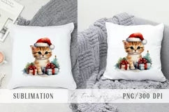 Watercolor Christmas cat with gift boxes clipart- 1 png file Product Image 3