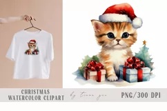 Watercolor Christmas kitty cats with gift box clipart- 3 png Product Image 4
