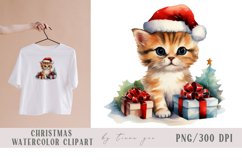 Watercolor Christmas cat with gift boxes clipart- 1 png file Product Image 1