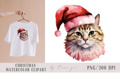 Cute watercolor Christmas Santa cat clipart- 1 png file Product Image 1