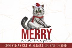 Merry And Bright PNG | Cat Sublimation Design Product Image 1