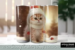 Christmas Cat Tumbler Wrap Sublimation PNG Template