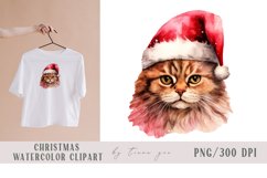 Cute watercolor Christmas cat clipart- 1 png file Product Image 1