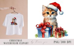 Watercolor Christmas cat with gift boxes clipart- 1 png file Product Image 1