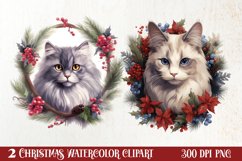 Christmas Cat Wreath Sublimation Clipart, Christmas Cat PNG Product Image 1