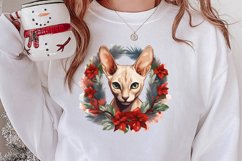 Christmas Cat Wreath Sublimation Clipart, Christmas Cat PNG Product Image 2