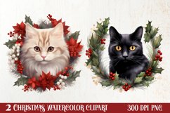Christmas Cat Wreath Sublimation Clipart, Christmas Cat PNG Product Image 1