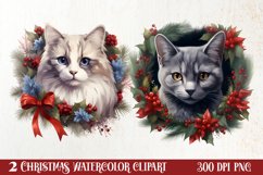 Christmas Cat Wreath Sublimation Clipart, Christmas Cat PNG Product Image 1