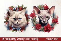 Christmas Cat Wreath Sublimation Clipart, Christmas Cat PNG Product Image 1