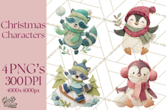 Christmas Characters PNG, Cut-Paper Collage Winter Animals Product Image 1
