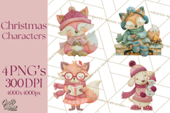 Christmas Characters PNG, Cut-Paper Collage Winter Animals Product Image 1