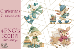 Christmas Characters PNG, Cut-Paper Collage Winter Animals Product Image 1
