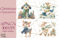 Christmas Characters PNG, Cut-Paper Collage Winter Animals Product Image 1