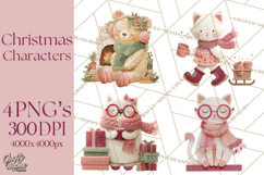 Christmas Characters PNG, Cut-Paper Collage Winter Animals Product Image 1