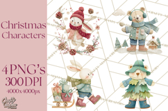 Christmas Characters PNG, Cut-Paper Collage Winter Animals Product Image 1