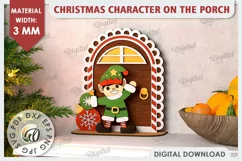 3D Christmas Elf on the Porch Laser Cut. Christmas Decor SVG Product Image 1