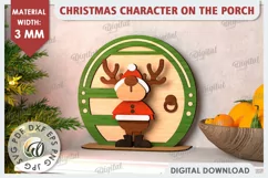 3D Christmas Deer on the Porch Laser Cut. Christmas Decor Product Image 1