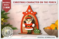 3D Christmas Elf on the Porch Laser Cut. Christmas Decor SVG Product Image 1