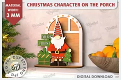 3D Christmas Gnome on the Porch Laser Cut. Christmas Decor Product Image 1