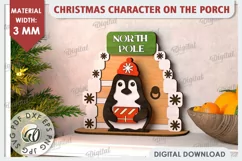 3D Christmas Penguin on the Porch Laser Cut. Christmas Decor Product Image 1