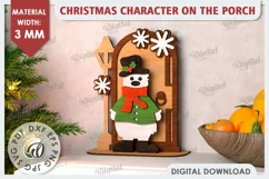 3D Christmas Bear on the Porch Laser Cut. Christmas Decor Product Image 1