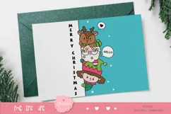 Cute Santa elf and reindeer Kawaii Christmas clipart xmas Product Image 3