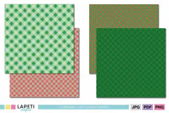 Red and green scrapbook papers featuring coordinated festive plaid and tartan designs.