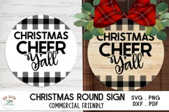 Christmas cheer y'all svg quote, Christmas round sign door Product Image 1
