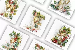 Christmas Cheers Glasses Holly | Watercolour Clipart JPG Product Image 2