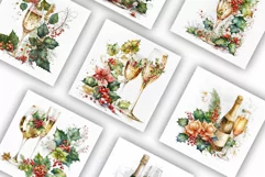 Christmas Cheers Glasses Holly | Watercolour Clipart JPG Product Image 3