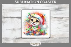 Christmas Cheetah v2 Entangled in Lights Square Coaster Subl Product Image 1