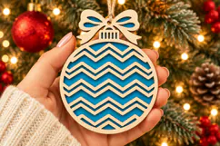 Christmas Chevron Ornament SVG, Laser Cut Bow Bauble Product Image 1
