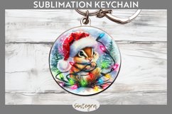 Christmas Chipmunk Entangled in Lights Round Keychain Sublim Product Image 1