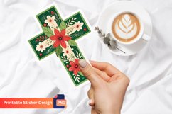 Christmas Christian Cross Flower Sticker, Religious Art Product Image 1