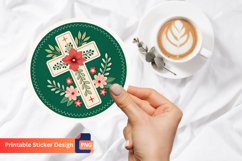 Christmas Christian Cross Flower Sticker, Religious Art Product Image 1